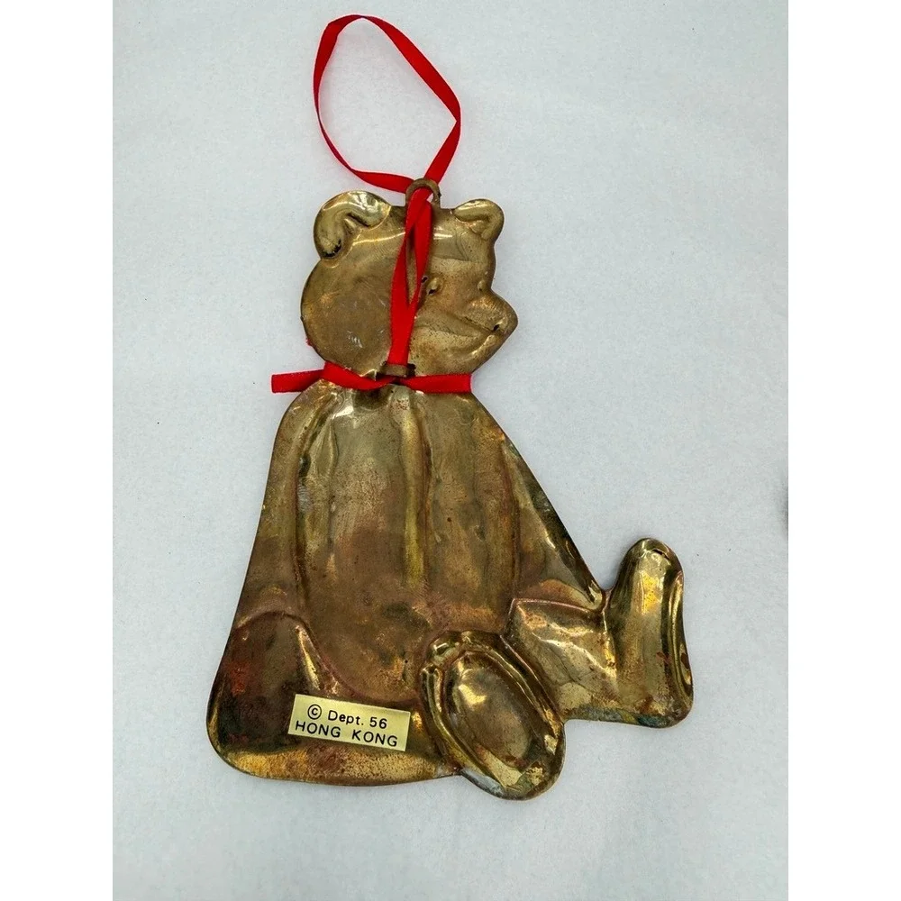 Dept 56 Teddy Bear Shaped Ornaments Brass Vintage Set 3 Holiday Hong Kong Retro